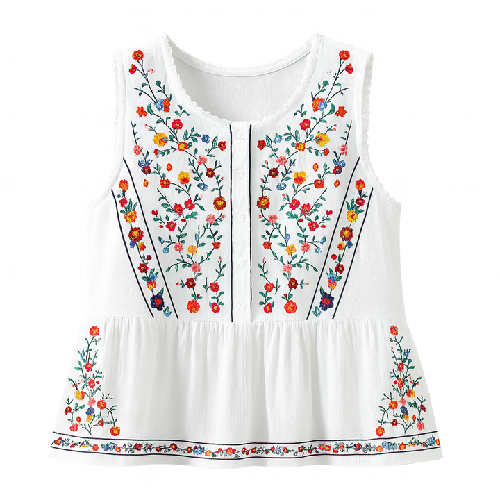 Blouse sans manches brodée de fleurs de Bohème - Alondra