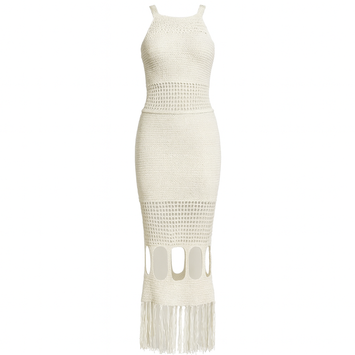 Longue robe dos nu en maille ajourée - Selinne