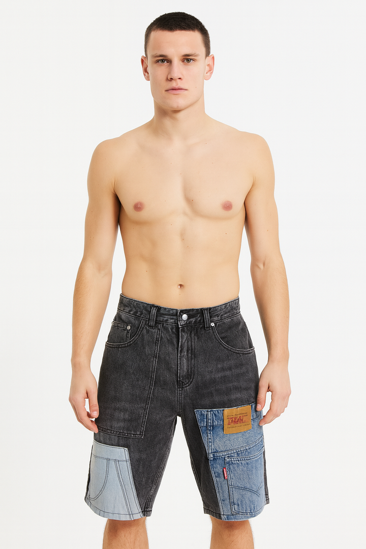 Bermuda en denim patchwork pour hommes - Urban Edge