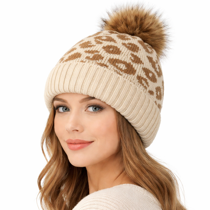 Bonnet tricoté simple couche pour femme avec pompon - Zireon