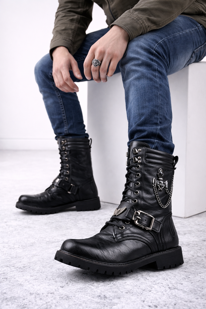 Bottes en cuir à semelle robuste pour hommes - Rovian