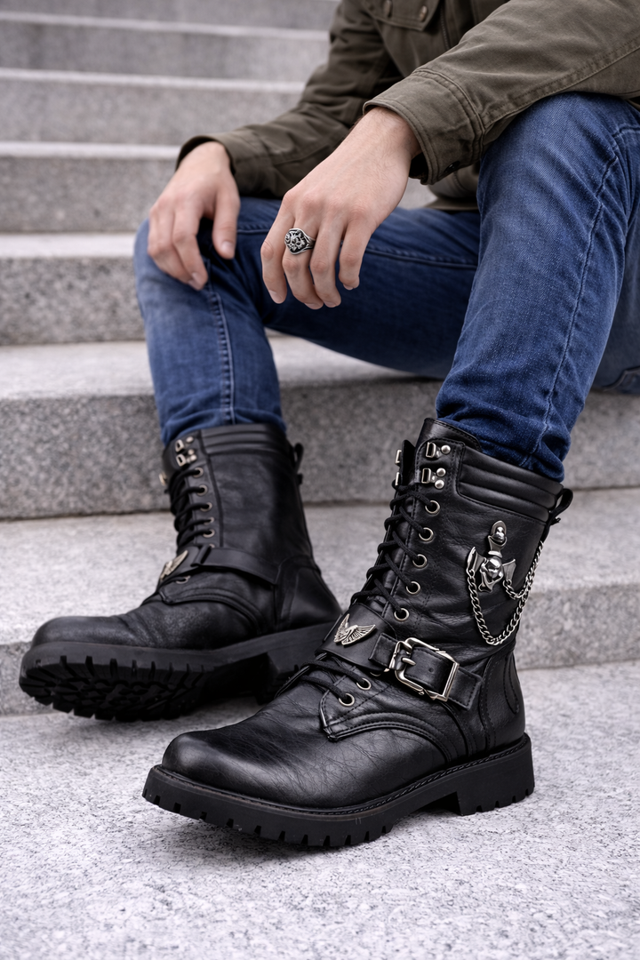 Bottes en cuir à semelle robuste pour hommes - Rovian