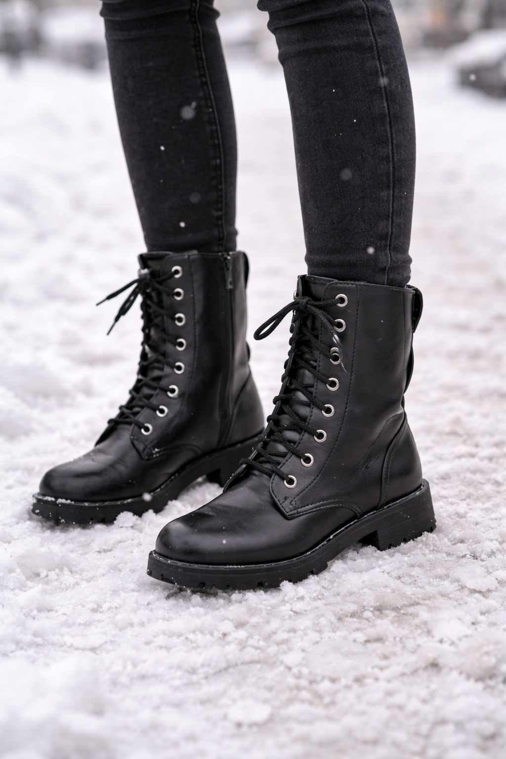 Bottes de style militaire à lacets à mi-mollet pour femmes - Mel