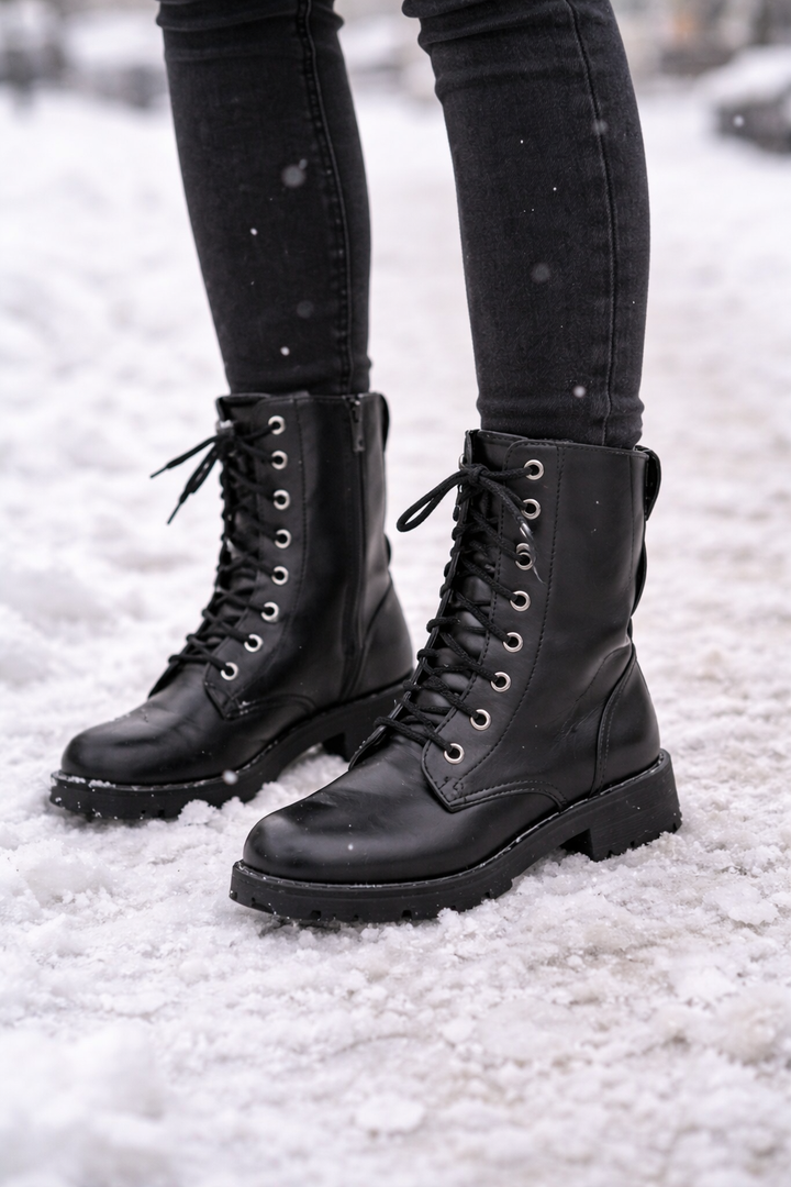 Bottes de style militaire à lacets à mi-mollet pour femmes - Mel