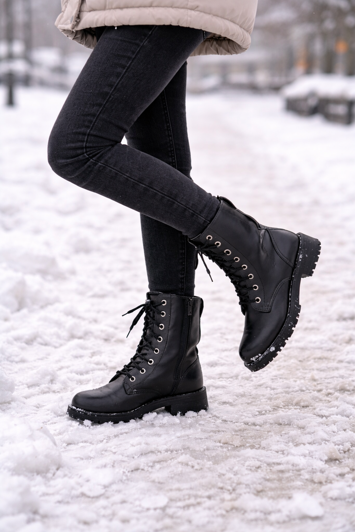 Bottes de style militaire à lacets à mi-mollet pour femmes - Mel