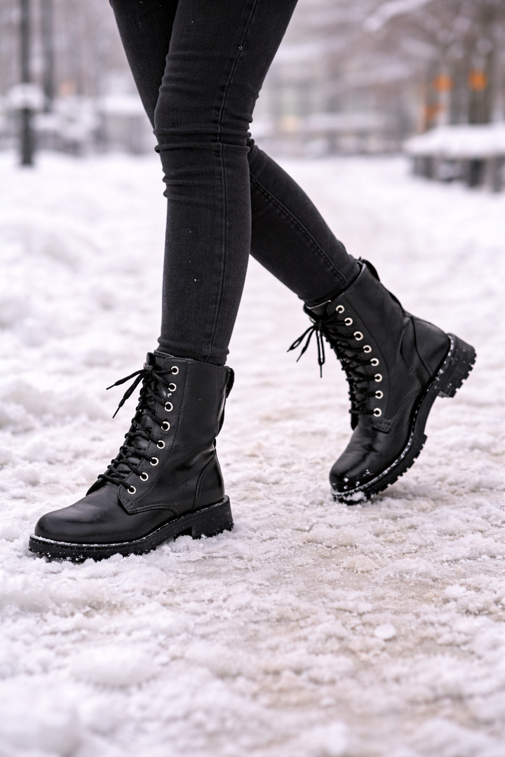 Bottes de style militaire à lacets à mi-mollet pour femmes - Mel