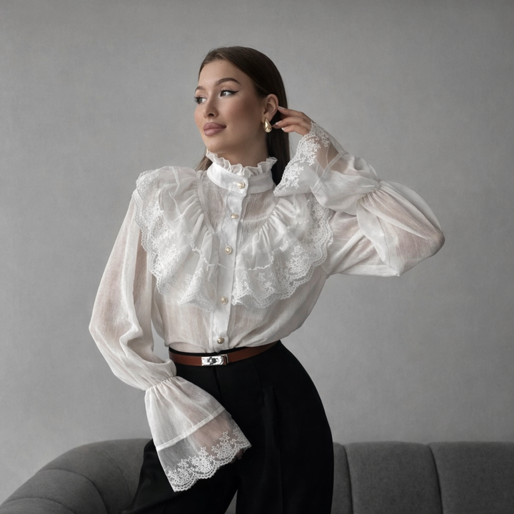 Chemisier en mousseline de soie à volants pour femmes - Margarethe