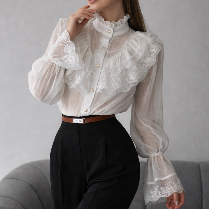 Chemisier en mousseline de soie à volants pour femmes - Margarethe