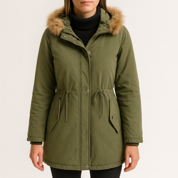 Veste matelassée pour femme avec capuche en fourrure synthétique - Doriana