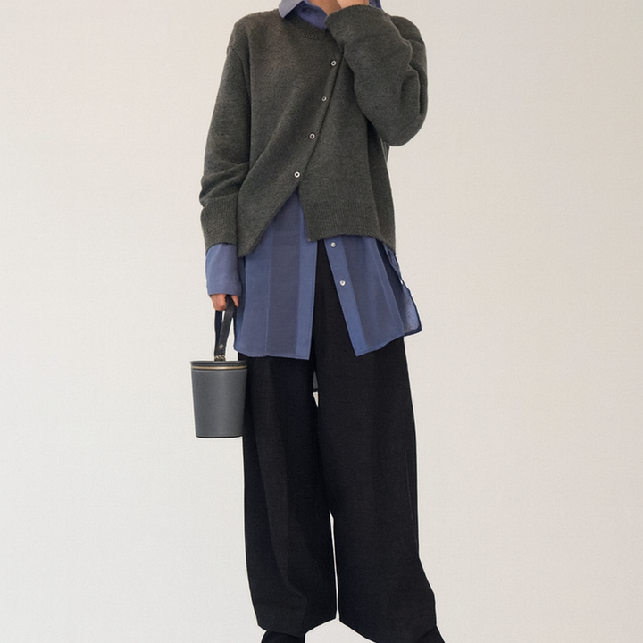 Cardigan tricoté à col rond pour femme - Arlena