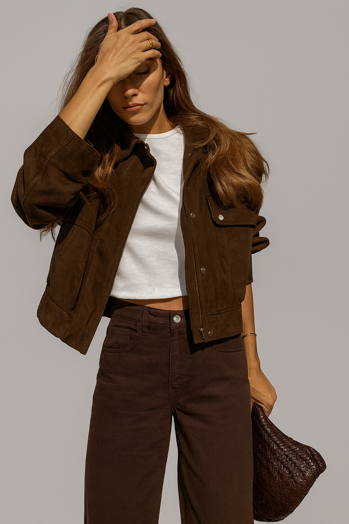 Veste en daim pour femme avec poches sur le devant - Mireane