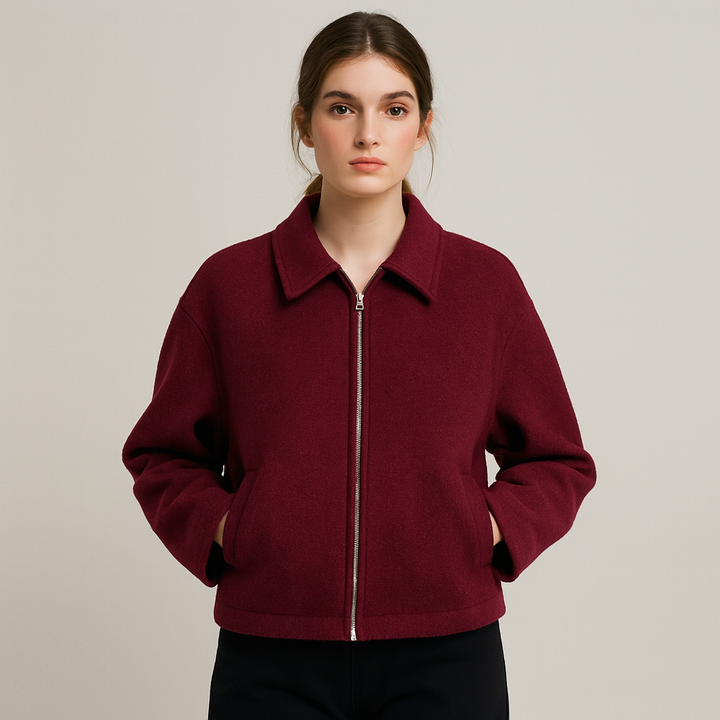 Veste courte en laine avec fermeture éclair pour femmes - Sonia