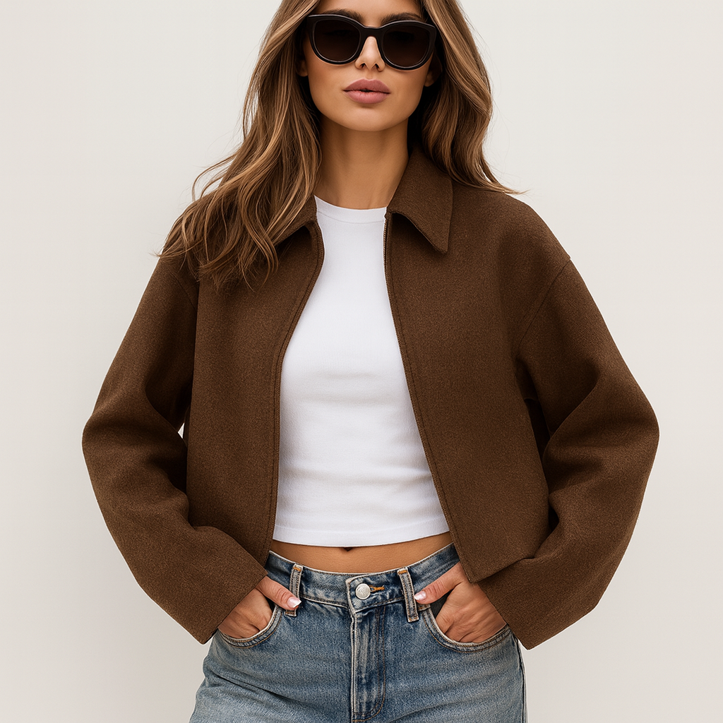 Veste courte en laine avec fermeture éclair pour femmes - Sonia