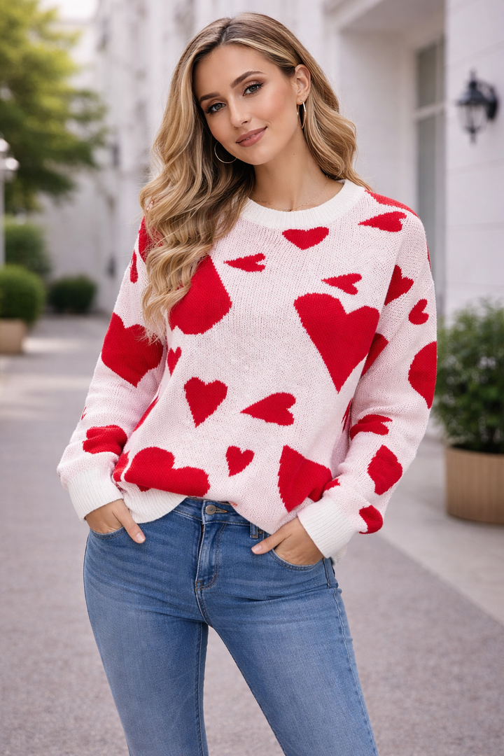 Pull tricoté pour femmes avec imprimé cœur - Aino