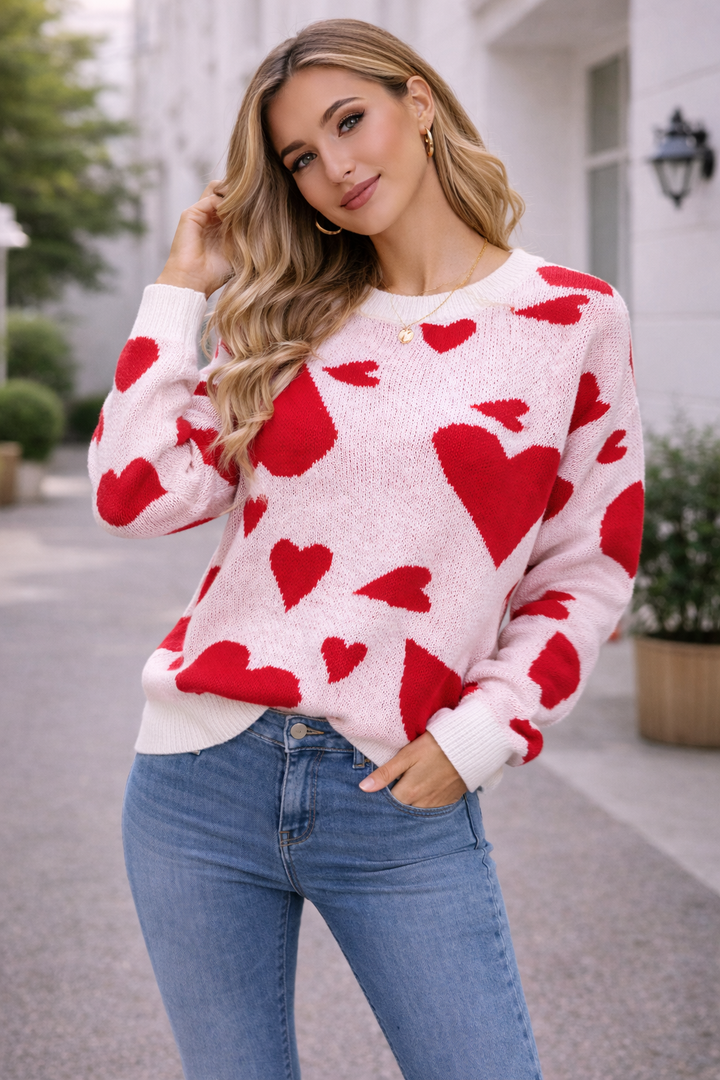 Pull tricoté pour femmes avec imprimé cœur - Aino