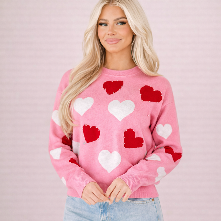 Pull tricoté pour femmes avec imprimé cœur - Mairit