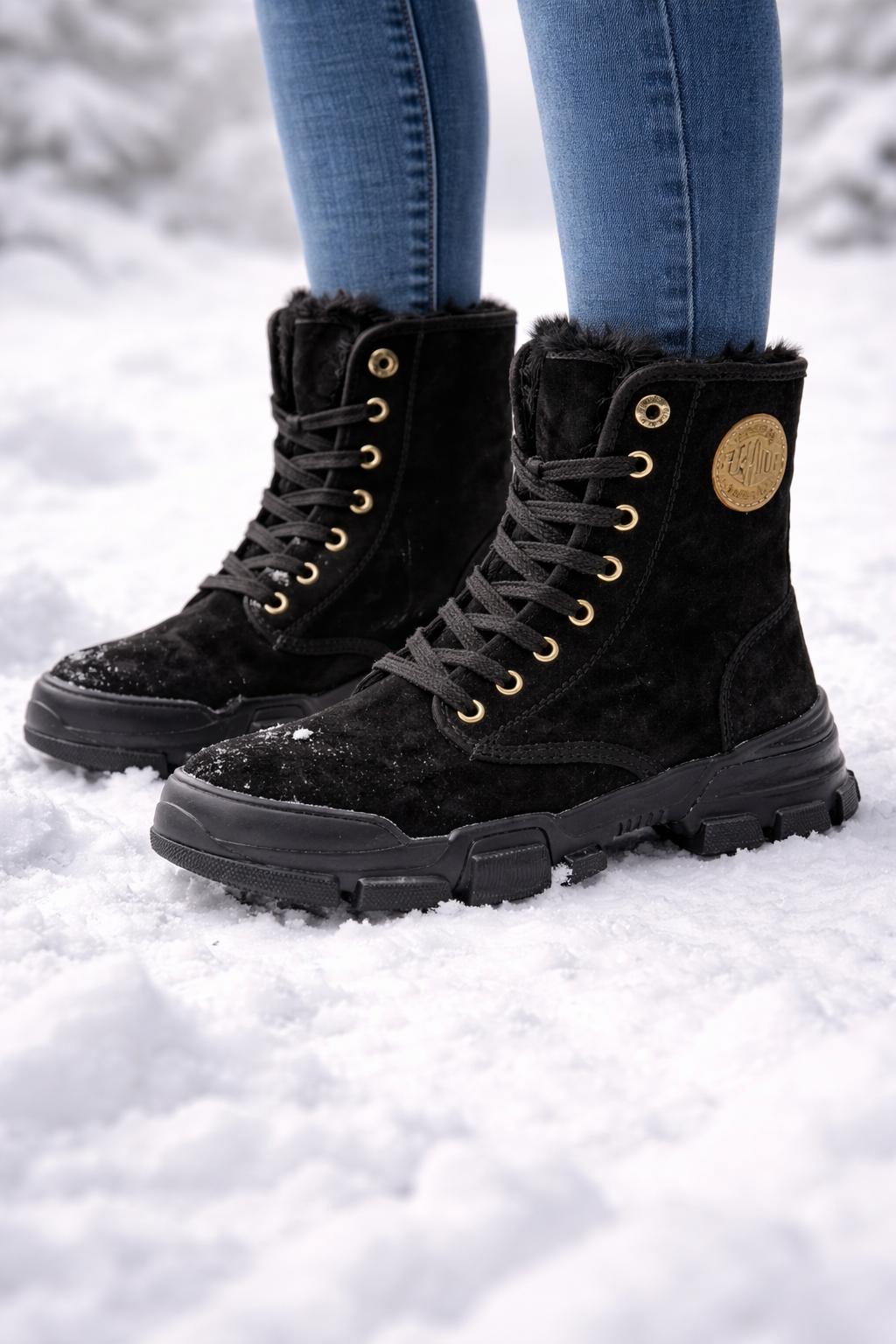 Bottines mi-mollets en peluche pour femmes - Rikke