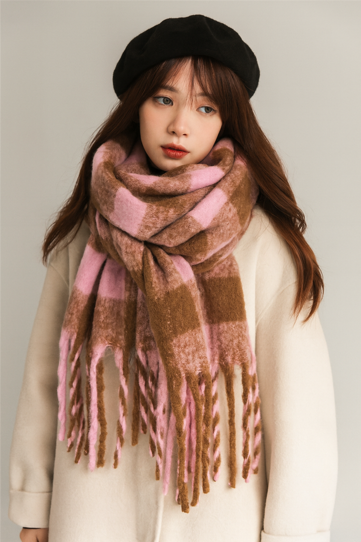 Echarpe unisexe en maille douce avec effet écossais - Lioren