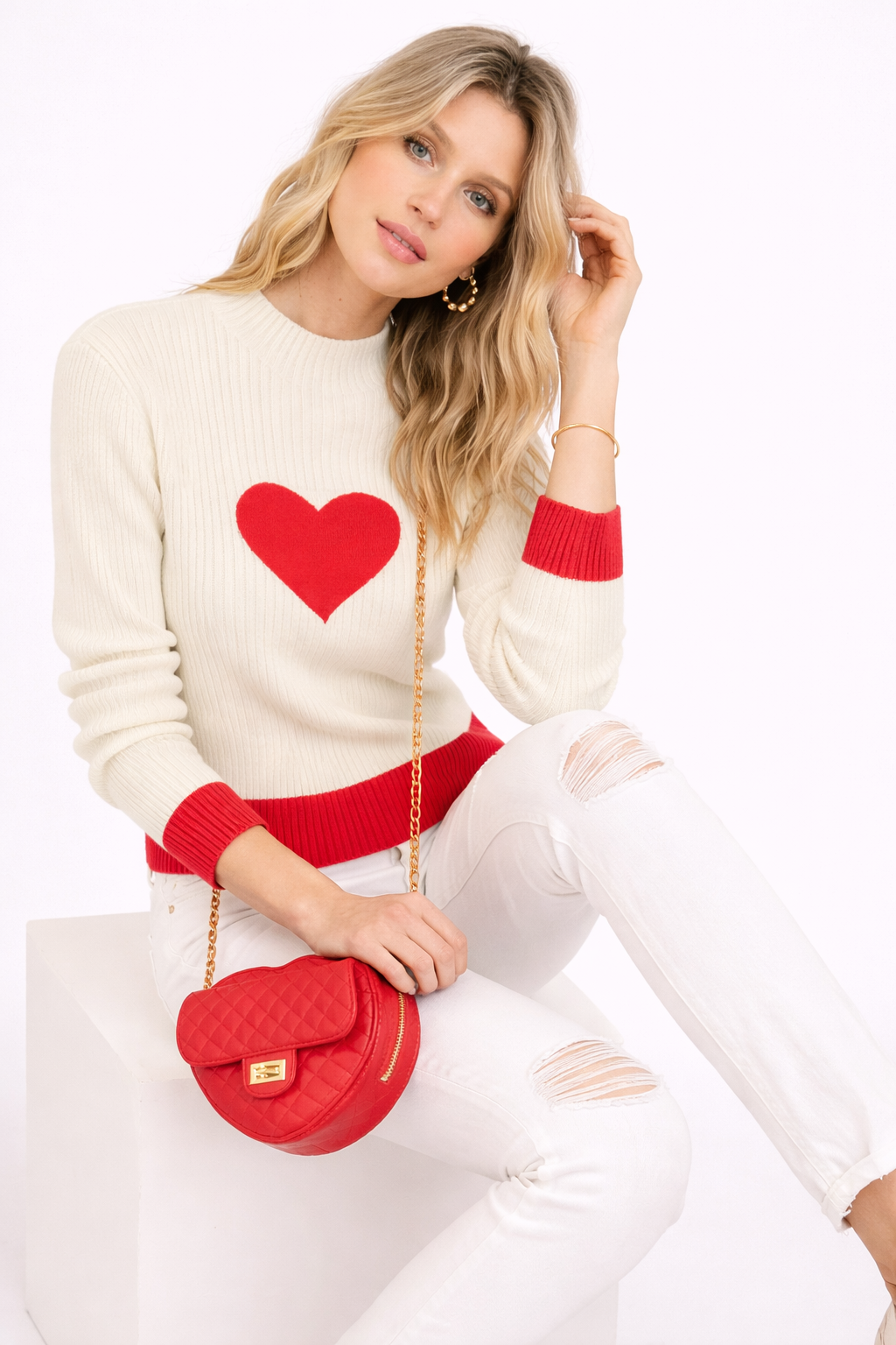 Pull en maille à cœur central pour femme - Liis