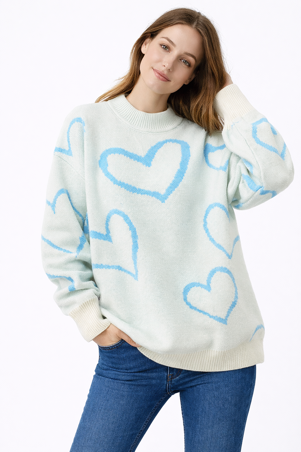 Pull tricoté avec des cœurs pour femmes - Karsvi