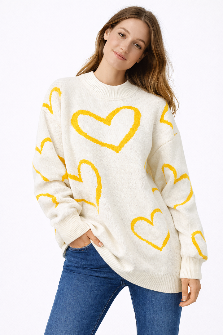 Pull tricoté avec des cœurs pour femmes - Karsvi