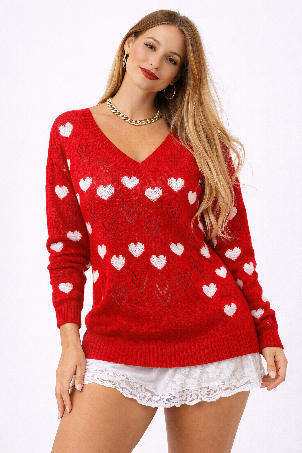 Pull en maille à col en V pour femmes - Svala