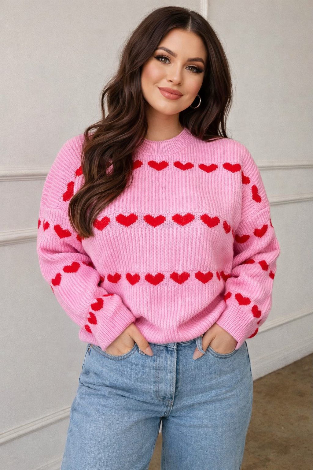 Pull tricoté pour femmes, imprimé cœur - Eydís