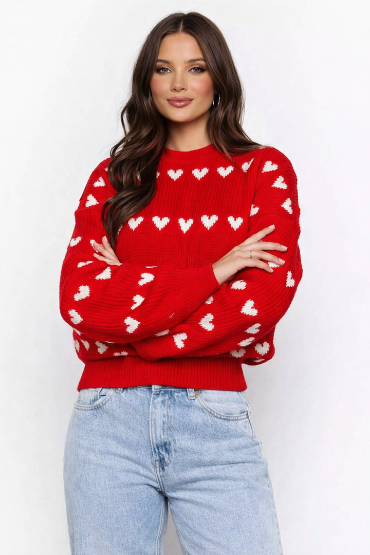 Pull tricoté pour femmes, imprimé cœur - Eydís