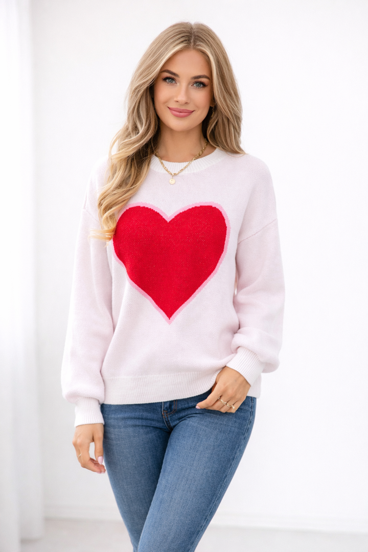 Pull-over pour femmes avec motif en forme de cœur et col rond - Rune