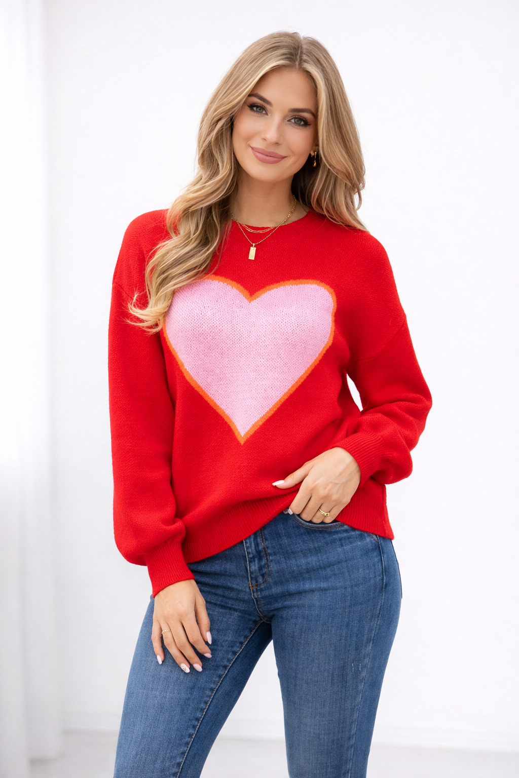 Pull-over pour femmes avec motif en forme de cœur et col rond - Rune