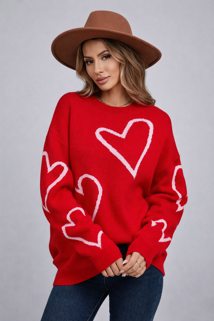 Pull tricoté pour femmes avec contour en forme de cœur - Brynja