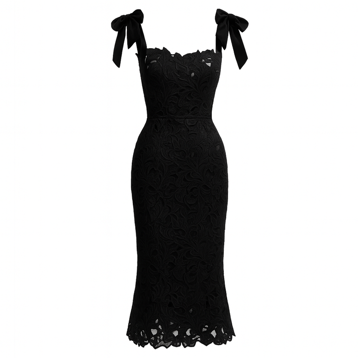Robe ajustée avec dentelle florale et nœuds - Roselina