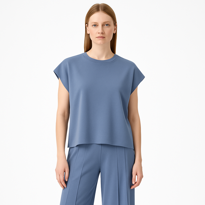Ensemble top sans manche fluide et pantalon à plis - Oriane
