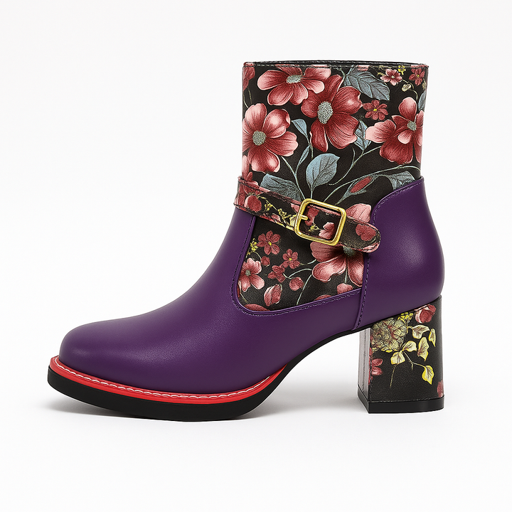 Bottines à talon moyen pour femmes avec motif floral - Olivia