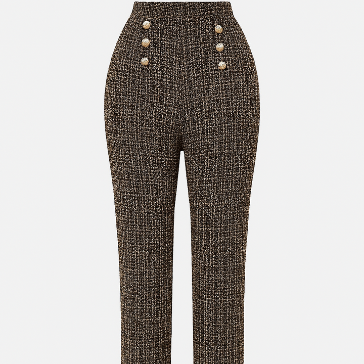 Pantalon en tweed pour femme avec taille haute et boutons décoratifs - Noémie