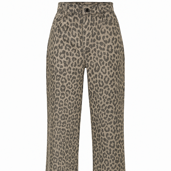 Pantalon à taille haute à imprimé animalier et coupe droite pour femmes - Nadine