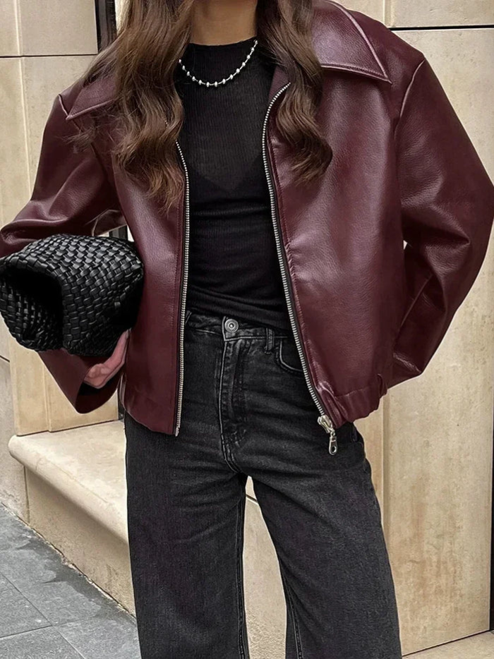 Veste à effet en cuir végétalien de qualité supérieure pour femme - Maelle