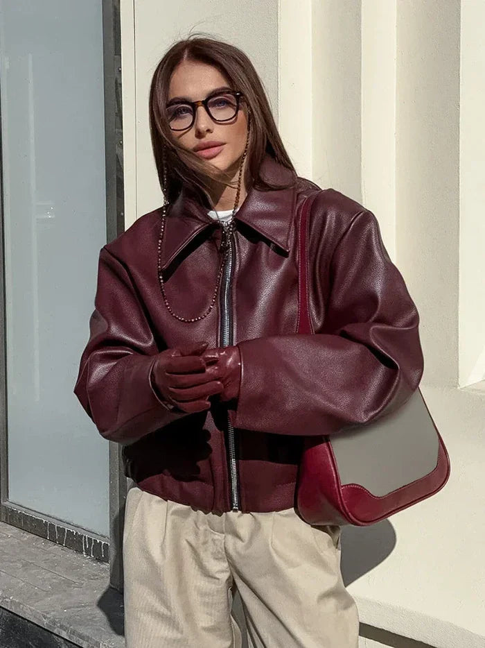 Veste à effet en cuir végétalien de qualité supérieure pour femme - Maelle