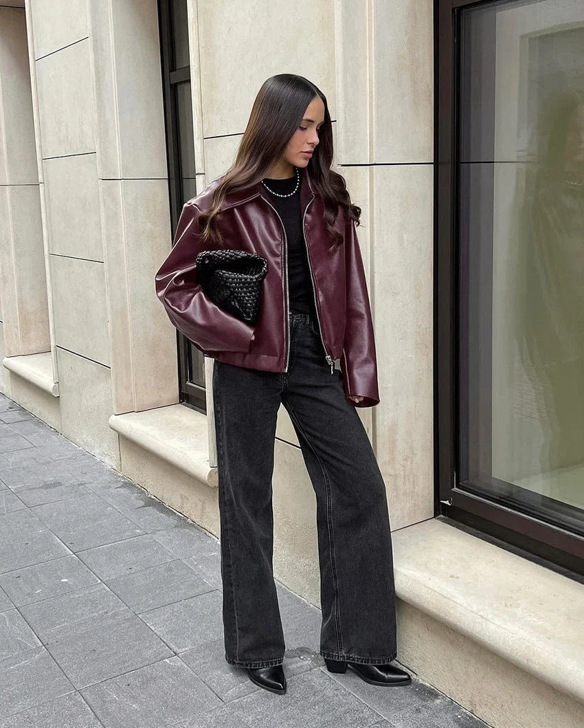 Veste à effet en cuir végétalien de qualité supérieure pour femme - Maelle