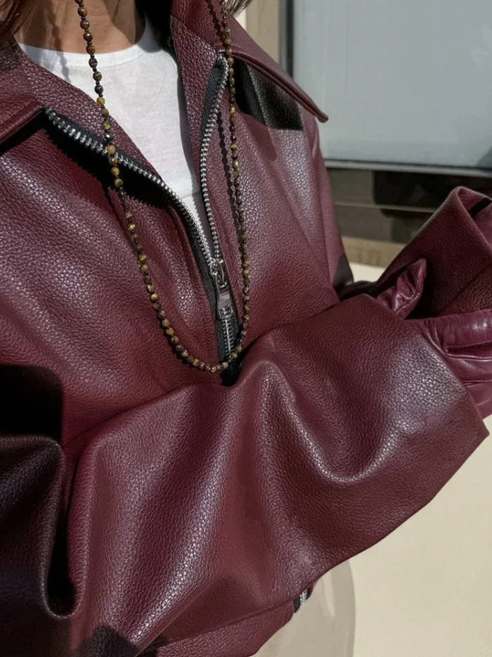 Veste à effet en cuir végétalien de qualité supérieure pour femme - Maelle