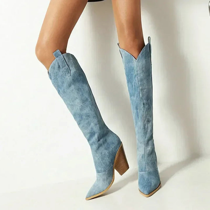 Bottes hautes pour femmes, style cow-boy, à talon large - Vanya