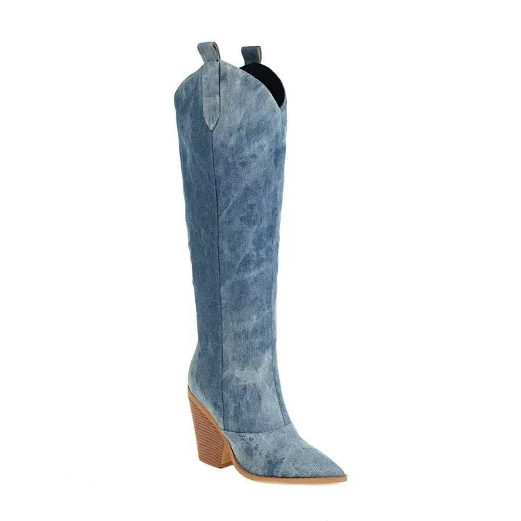 Bottes hautes pour femmes, style cow-boy, à talon large - Vanya