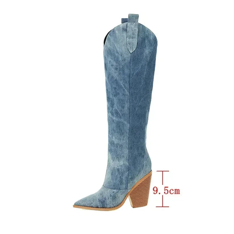 Bottes hautes pour femmes, style cow-boy, à talon large - Vanya