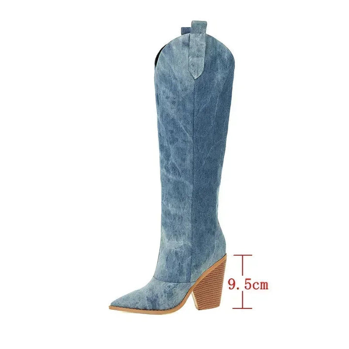 Bottes hautes pour femmes, style cow-boy, à talon large - Vanya
