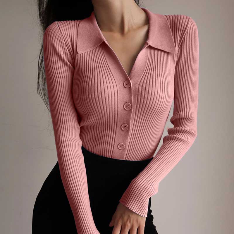 Cardigan côtelé avec boutons et col chemise - Solveig