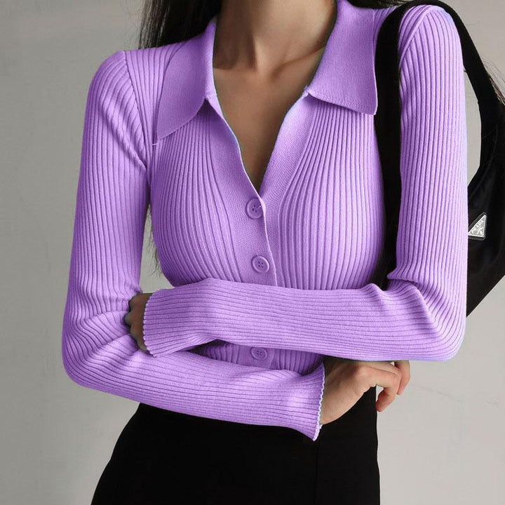 Cardigan côtelé avec boutons et col chemise - Solveig