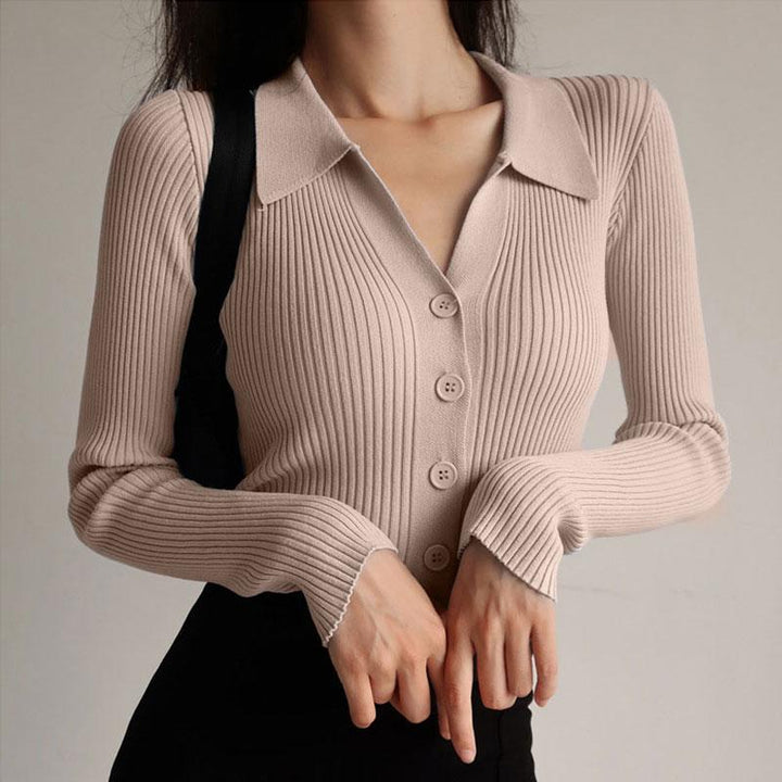 Cardigan côtelé avec boutons et col chemise - Solveig