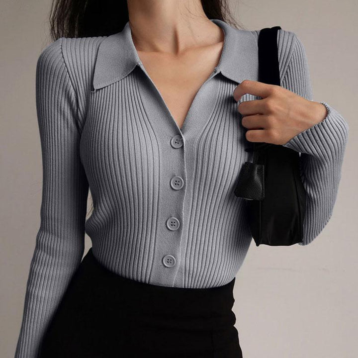 Cardigan côtelé avec boutons et col chemise - Solveig