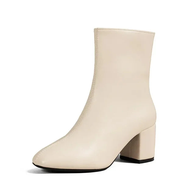 Bottines en cuir végétalien à talon moyen pour femmes - Yiva
