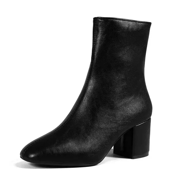 Bottines en cuir végétalien à talon moyen pour femmes - Yiva